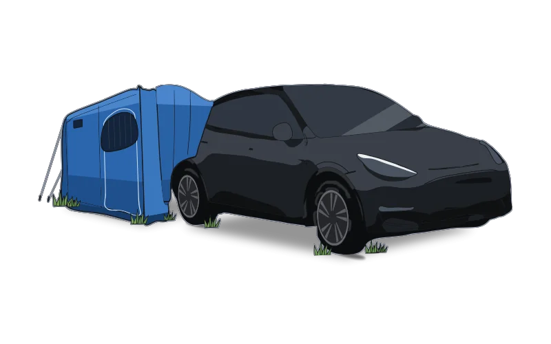 Illustration av en Tesla Model Y med baklucketält