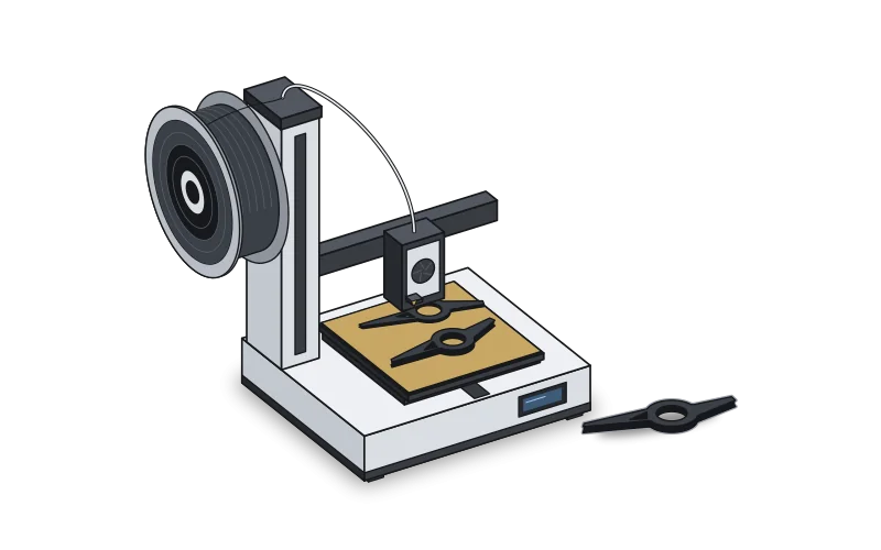 Illustration av en 3D-skrivare som printar verktyg för dragkrokslocket